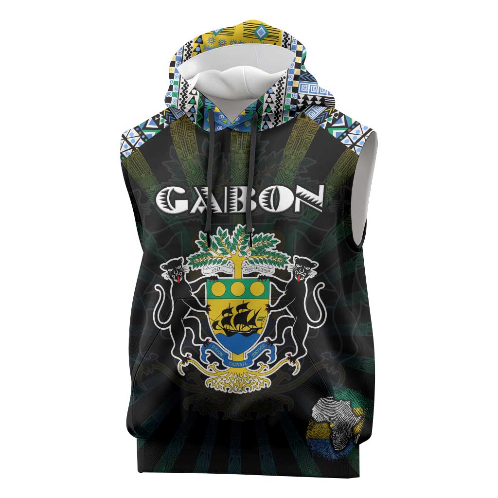 Personalized Gabon Roots Sleeveless Hoodie African Pride in Fingerprint and Tribal Colors - African Pride