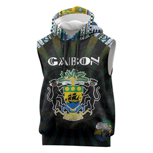 Personalized Gabon Roots Sleeveless Hoodie African Pride in Fingerprint and Tribal Colors - African Pride