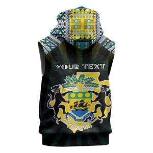 Personalized Gabon Roots Sleeveless Hoodie African Pride in Fingerprint and Tribal Colors - African Pride