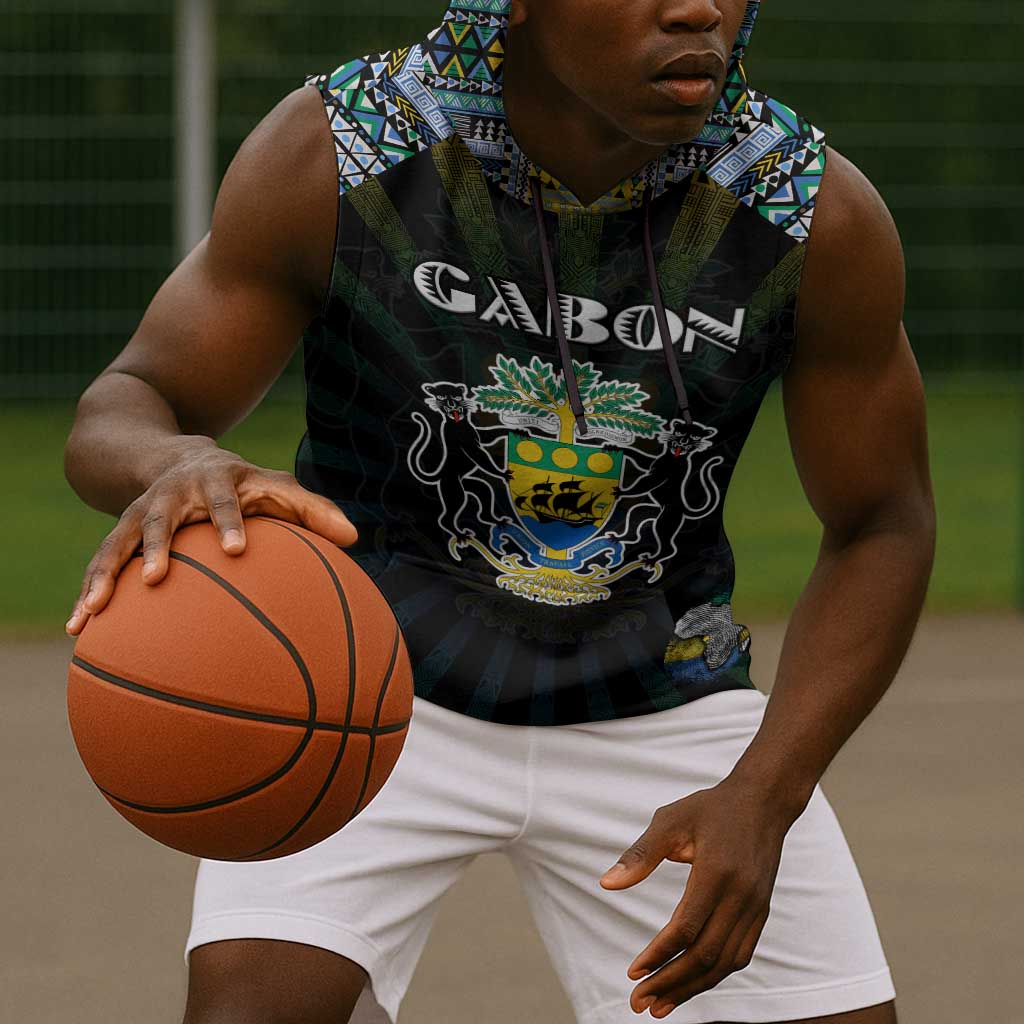 Personalized Gabon Roots Sleeveless Hoodie African Pride in Fingerprint and Tribal Colors - African Pride