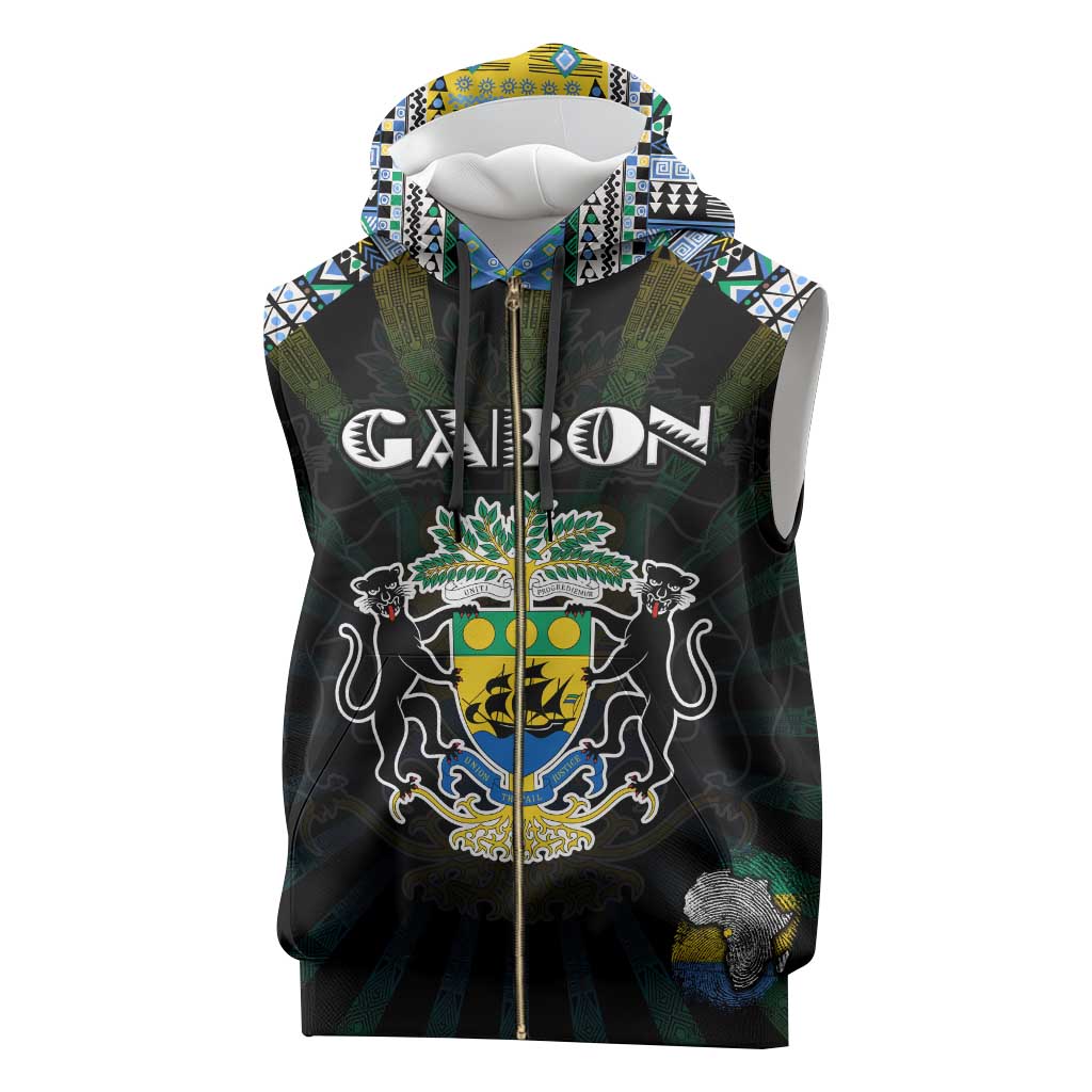 Personalized Gabon Roots Sleeveless Zip Hoodie African Pride in Fingerprint and Tribal Colors - African Pride