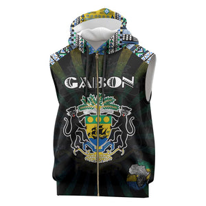 Personalized Gabon Roots Sleeveless Zip Hoodie African Pride in Fingerprint and Tribal Colors - African Pride