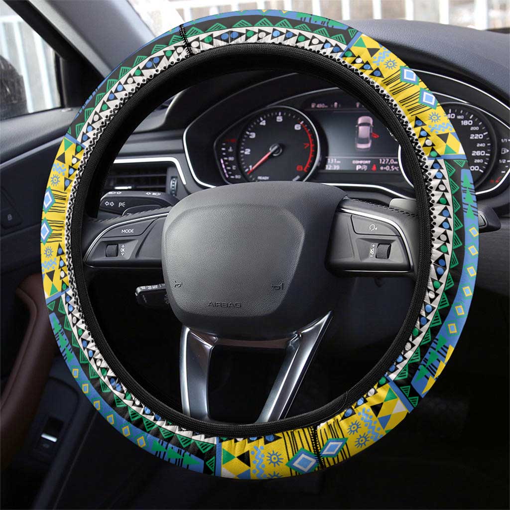 Gabon Roots Steering Wheel Cover African Pride in Fingerprint and Tribal Colors