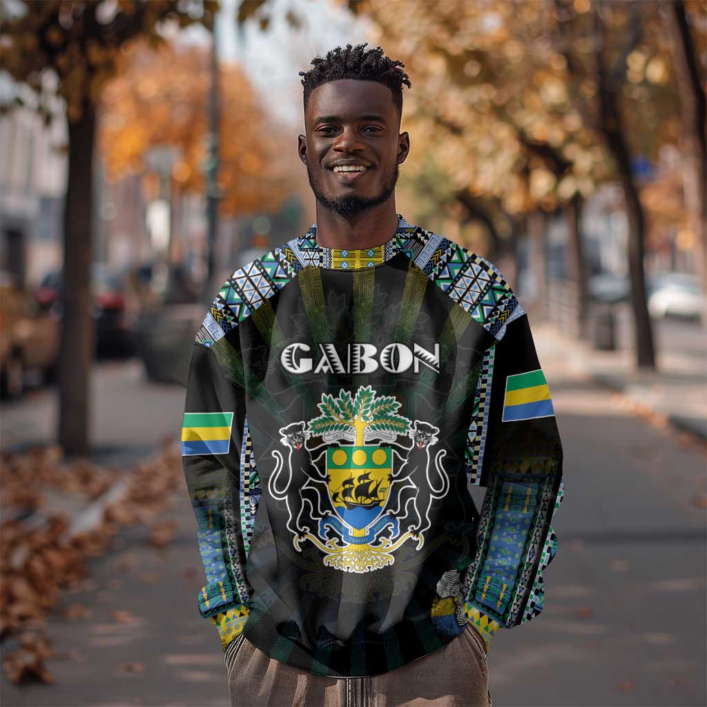 Personalized Gabon Roots Sweatshirt African Pride in Fingerprint and Tribal Colors