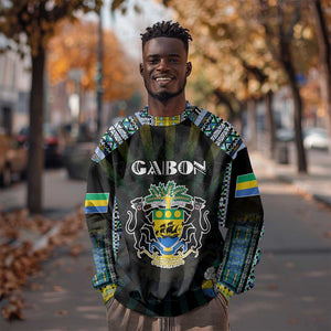 Personalized Gabon Roots Sweatshirt African Pride in Fingerprint and Tribal Colors