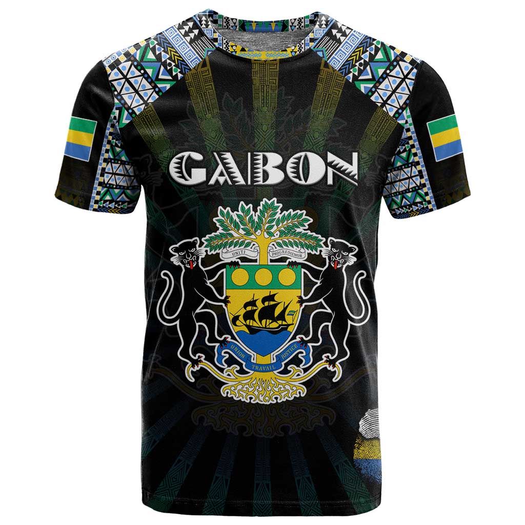 Personalized Gabon Roots T shirt African Pride in Fingerprint and Tribal Colors