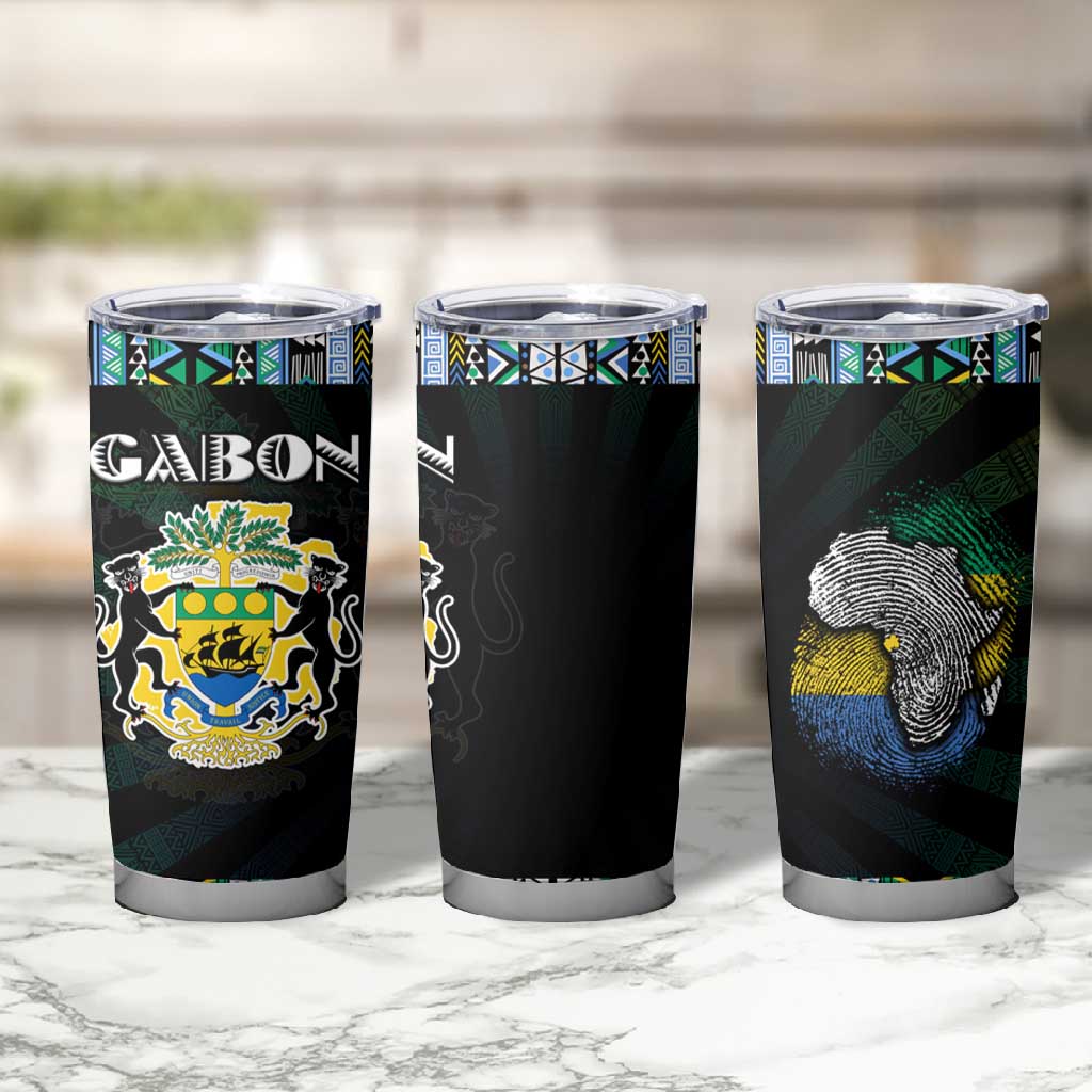 Gabon Roots Tumbler Cup African Pride in Fingerprint and Tribal Colors