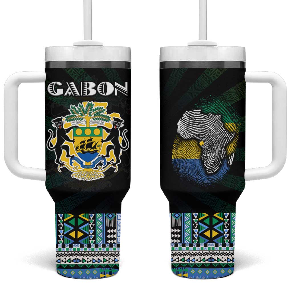 Gabon Roots Tumbler With Handle African Pride in Fingerprint and Tribal Colors