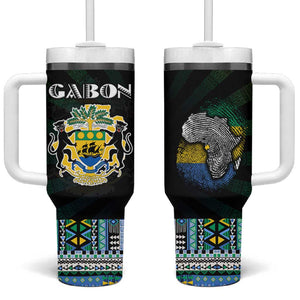 Gabon Roots Tumbler With Handle African Pride in Fingerprint and Tribal Colors