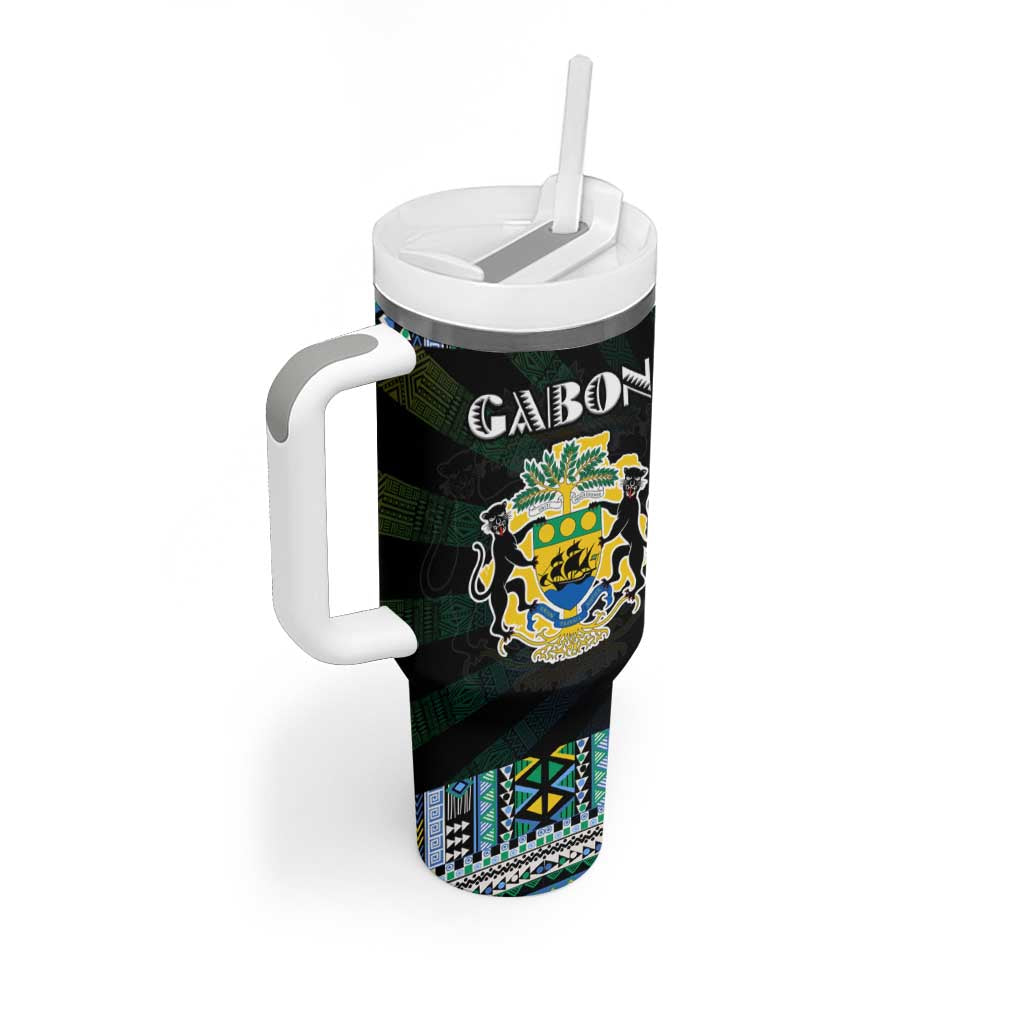 Gabon Roots Tumbler With Handle African Pride in Fingerprint and Tribal Colors