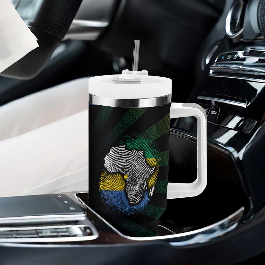 Gabon Roots Tumbler With Handle African Pride in Fingerprint and Tribal Colors