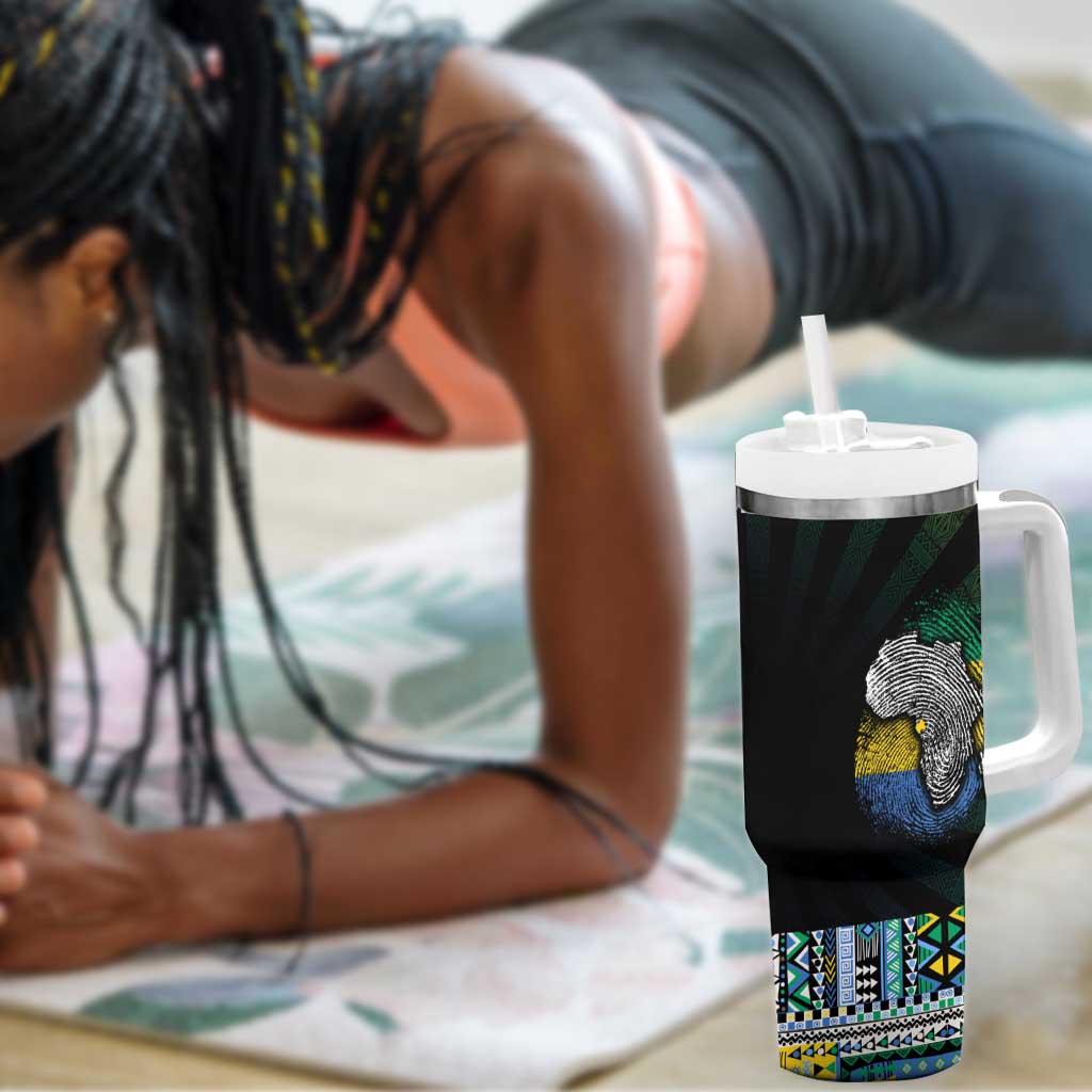 Gabon Roots Tumbler With Handle African Pride in Fingerprint and Tribal Colors