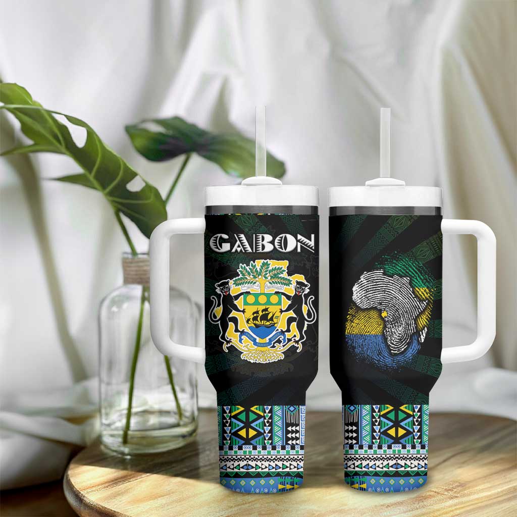 Gabon Roots Tumbler With Handle African Pride in Fingerprint and Tribal Colors