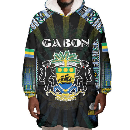 Personalized Gabon Roots Wearable Blanket Hoodie African Pride in Fingerprint and Tribal Colors