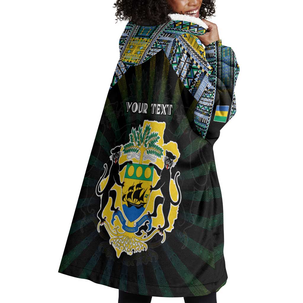Personalized Gabon Roots Wearable Blanket Hoodie African Pride in Fingerprint and Tribal Colors