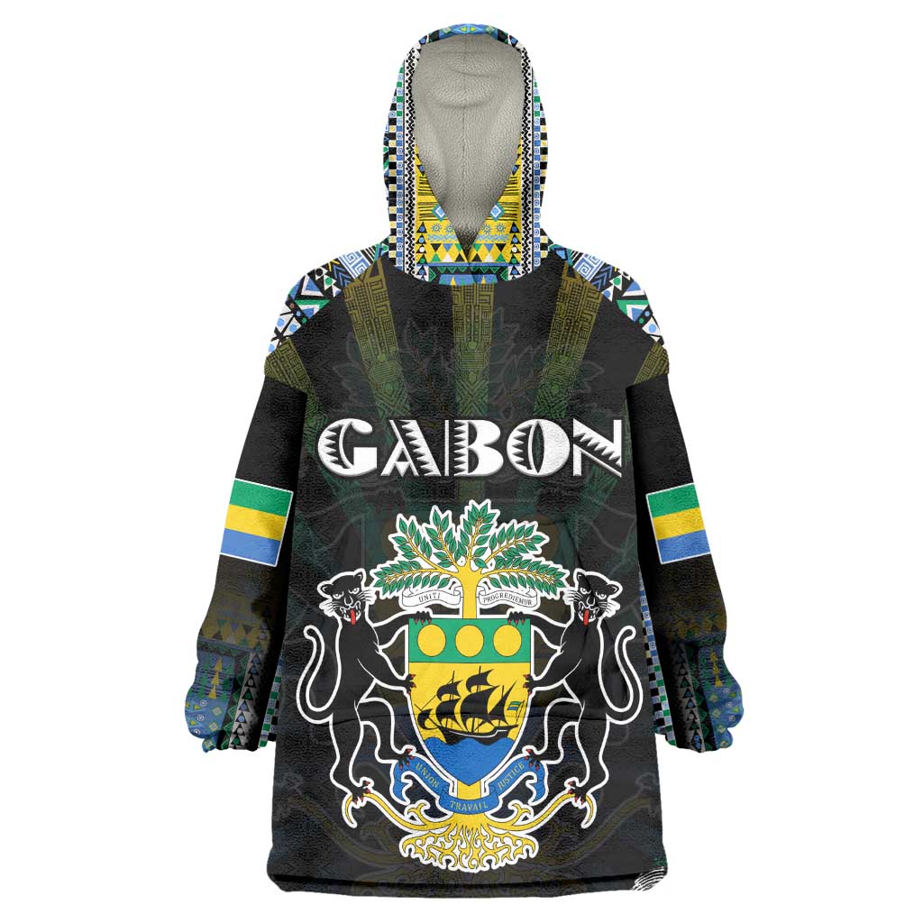 Personalized Gabon Roots Wearable Blanket Hoodie African Pride in Fingerprint and Tribal Colors