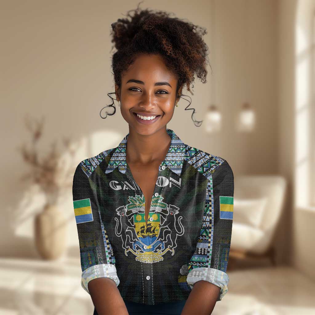 Personalized Gabon Roots Women Casual Shirt African Pride in Fingerprint and Tribal Colors