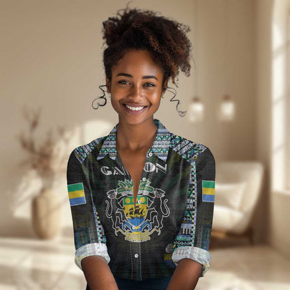 Personalized Gabon Roots Women Casual Shirt African Pride in Fingerprint and Tribal Colors