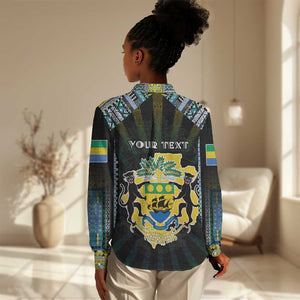 Personalized Gabon Roots Women Casual Shirt African Pride in Fingerprint and Tribal Colors