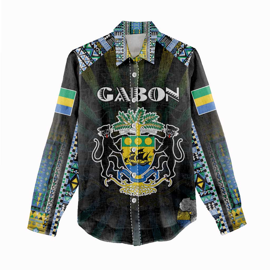 Personalized Gabon Roots Women Casual Shirt African Pride in Fingerprint and Tribal Colors