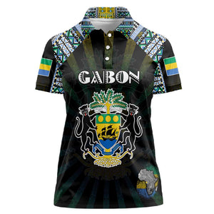 Personalized Gabon Roots Women Polo Shirt African Pride in Fingerprint and Tribal Colors