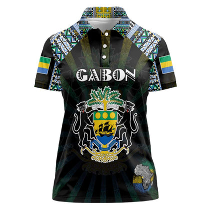 Personalized Gabon Roots Women Polo Shirt African Pride in Fingerprint and Tribal Colors