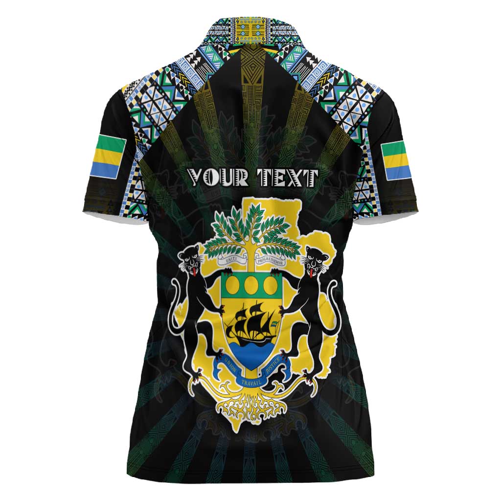 Personalized Gabon Roots Women Polo Shirt African Pride in Fingerprint and Tribal Colors