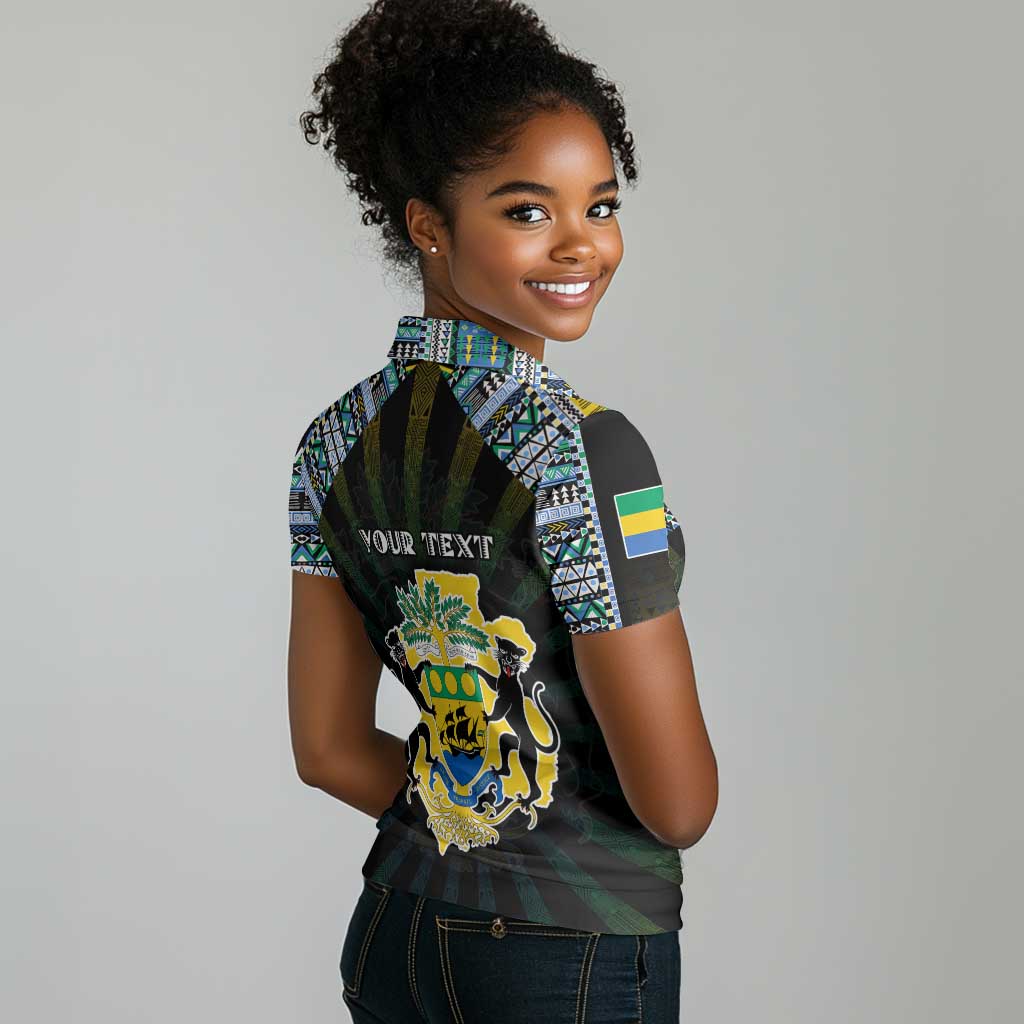 Personalized Gabon Roots Women Polo Shirt African Pride in Fingerprint and Tribal Colors
