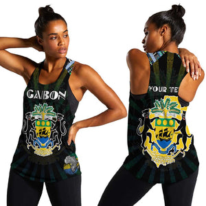 Personalized Gabon Roots Women Racerback Tank African Pride in Fingerprint and Tribal Colors