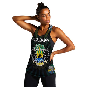 Personalized Gabon Roots Women Racerback Tank African Pride in Fingerprint and Tribal Colors