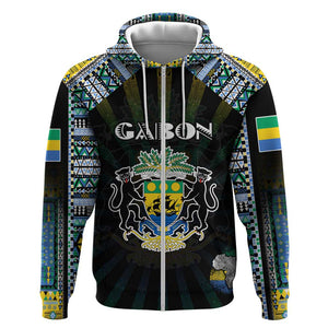 Personalized Gabon Roots Zip Hoodie African Pride in Fingerprint and Tribal Colors