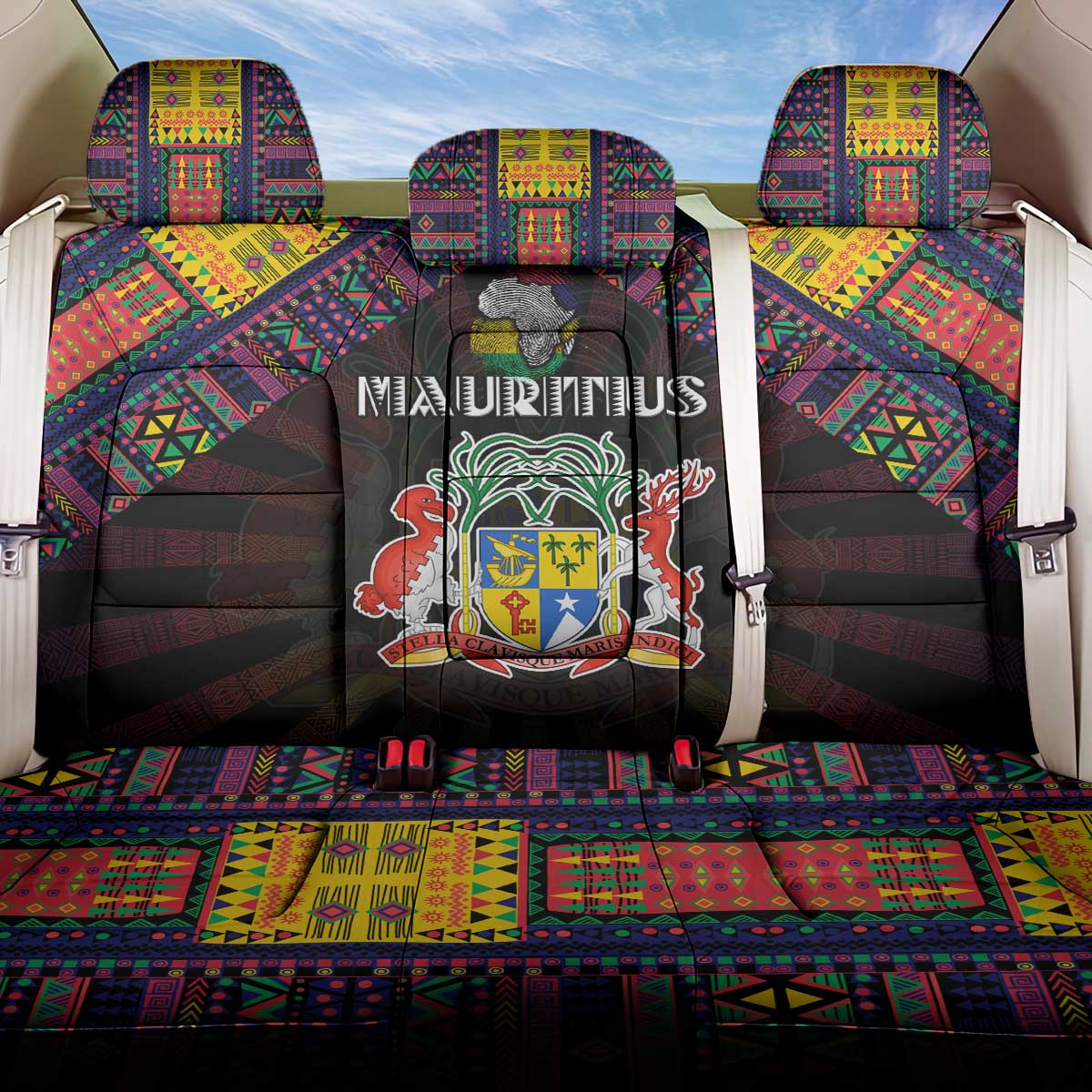 Mauritius Roots Back Car Seat Cover African Pride in Fingerprint and Tribal Colors