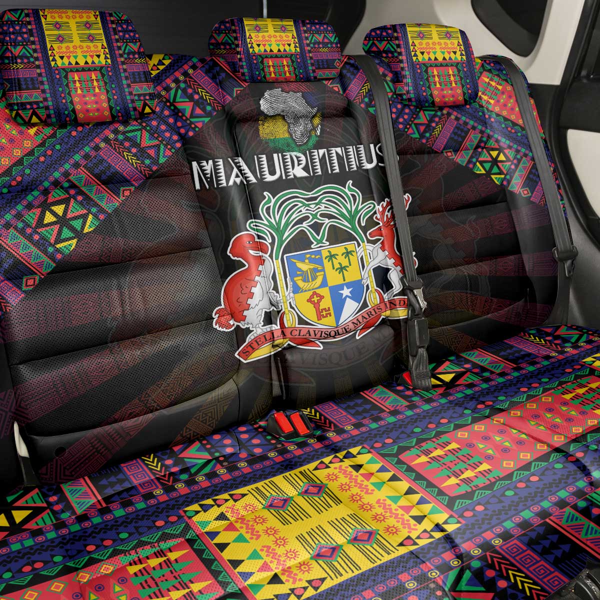 Mauritius Roots Back Car Seat Cover African Pride in Fingerprint and Tribal Colors
