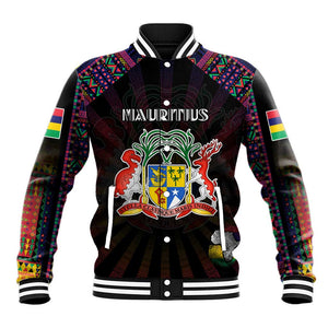Personalized Mauritius Roots Baseball Jacket African Pride in Fingerprint and Tribal Colors