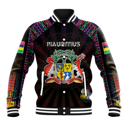 Personalized Mauritius Roots Baseball Jacket African Pride in Fingerprint and Tribal Colors