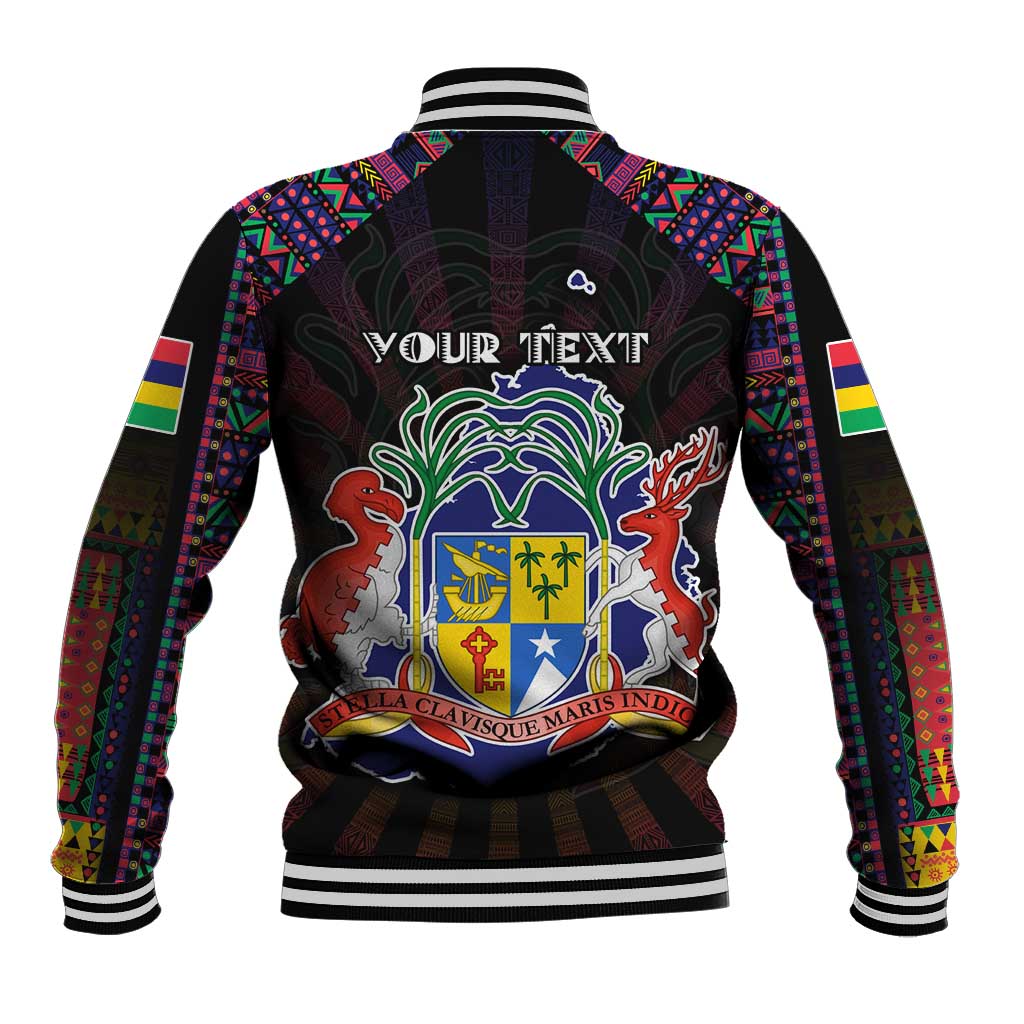 Personalized Mauritius Roots Baseball Jacket African Pride in Fingerprint and Tribal Colors