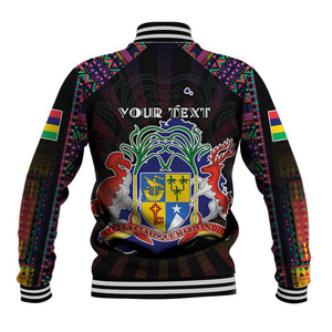 Personalized Mauritius Roots Baseball Jacket African Pride in Fingerprint and Tribal Colors