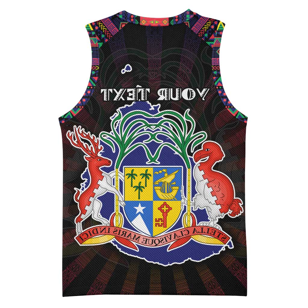 Personalized Mauritius Roots Basketball Jersey African Pride in Fingerprint and Tribal Colors - African Pride
