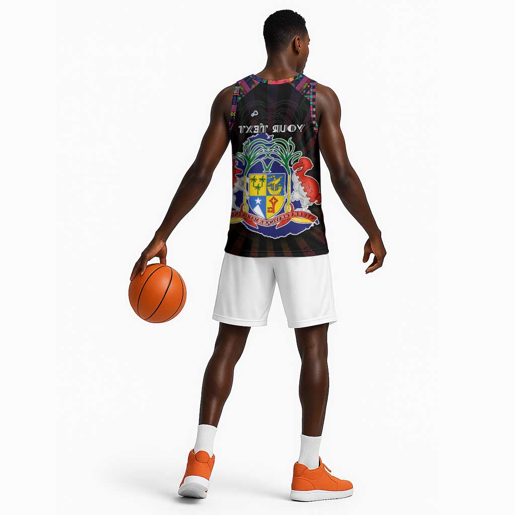 Personalized Mauritius Roots Basketball Jersey African Pride in Fingerprint and Tribal Colors - African Pride