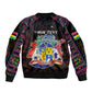 Personalized Mauritius Roots Bomber Jacket African Pride in Fingerprint and Tribal Colors