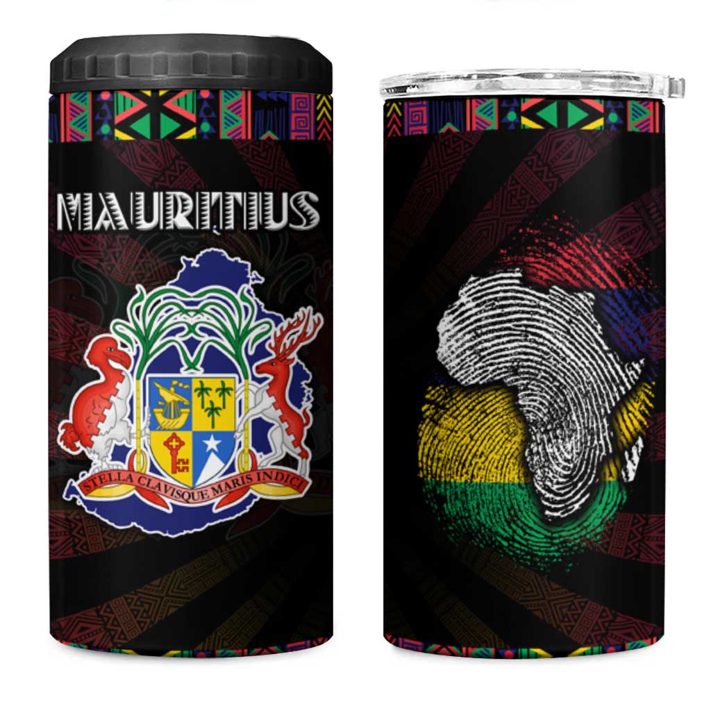 Mauritius Roots 4 in 1 Can Cooler Tumbler African Pride in Fingerprint and Tribal Colors