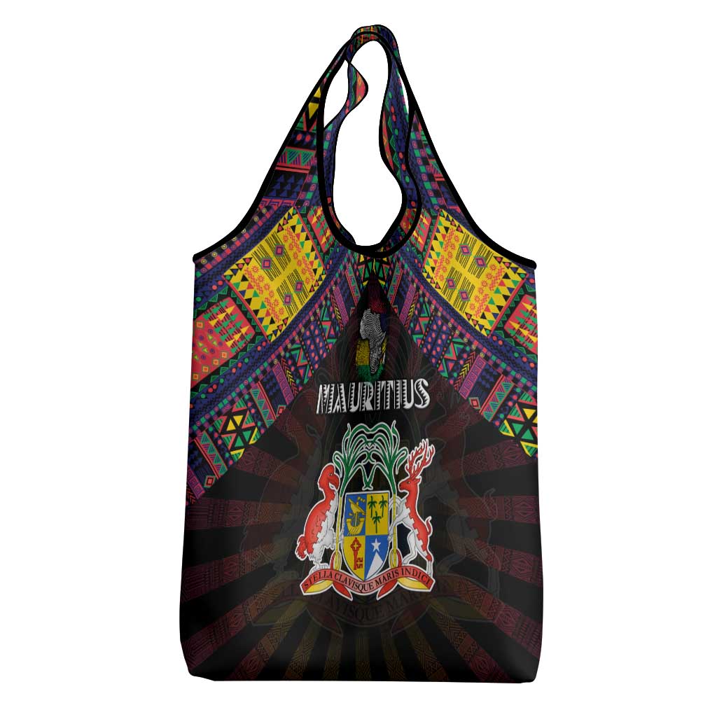 Mauritius Roots Grocery Bag African Pride in Fingerprint and Tribal Colors