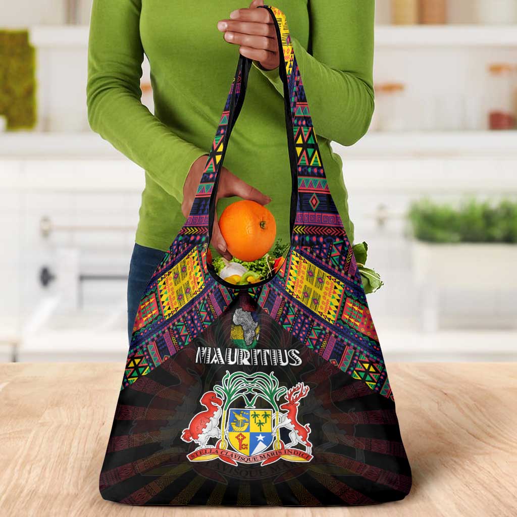Mauritius Roots Grocery Bag African Pride in Fingerprint and Tribal Colors
