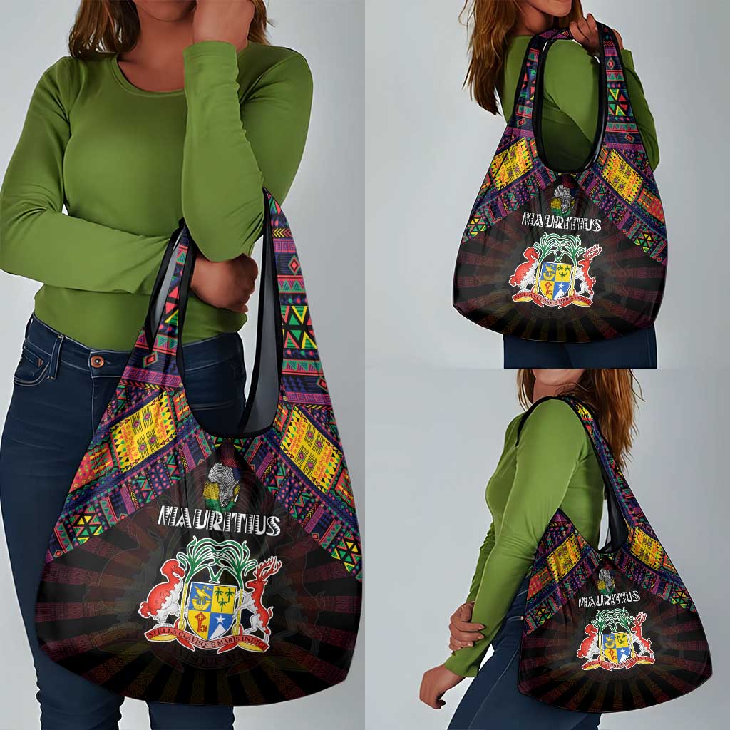 Mauritius Roots Grocery Bag African Pride in Fingerprint and Tribal Colors