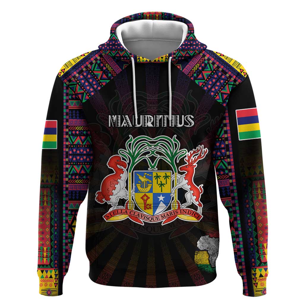 Personalized Mauritius Roots Hoodie African Pride in Fingerprint and Tribal Colors