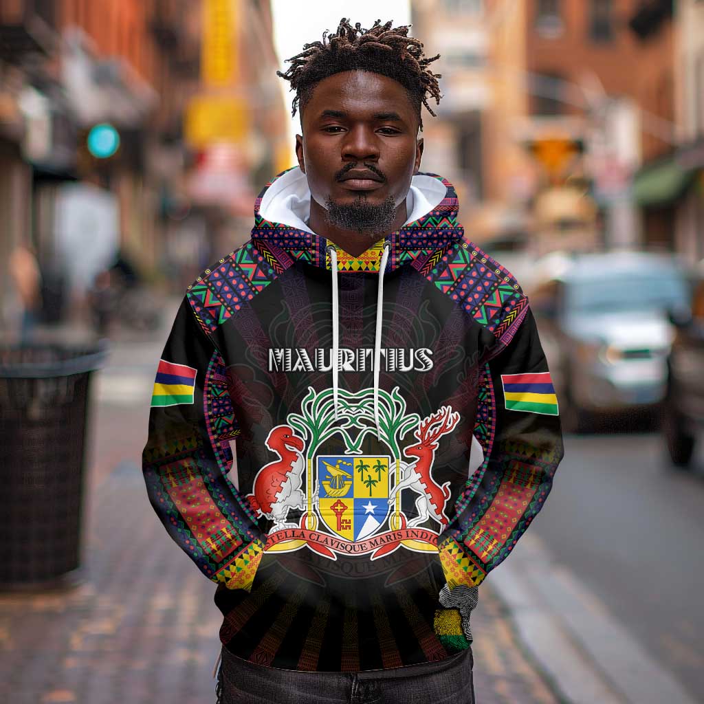 Personalized Mauritius Roots Hoodie African Pride in Fingerprint and Tribal Colors