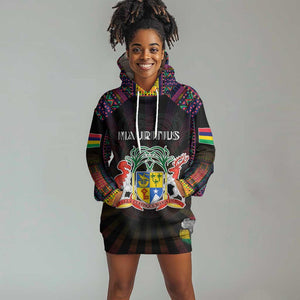 Personalized Mauritius Roots Hoodie Dress African Pride in Fingerprint and Tribal Colors