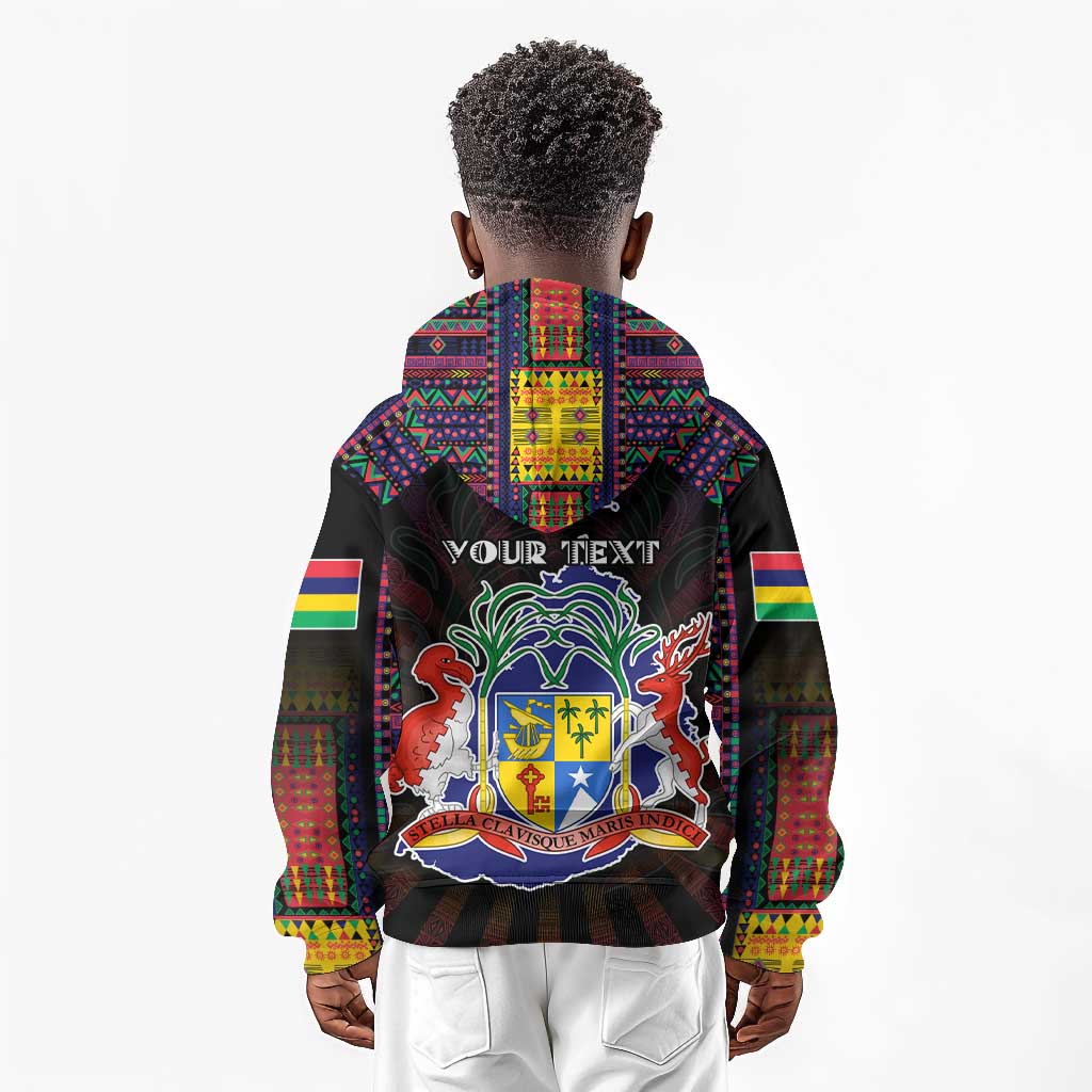 Personalized Mauritius Roots Kid Hoodie African Pride in Fingerprint and Tribal Colors