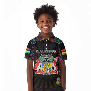 Personalized Mauritius Roots Kid Polo Shirt African Pride in Fingerprint and Tribal Colors