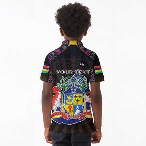 Personalized Mauritius Roots Kid Polo Shirt African Pride in Fingerprint and Tribal Colors
